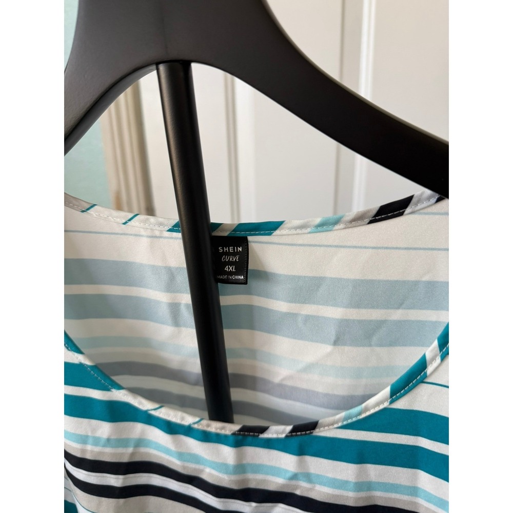 SHEIN Curve Womens 4XL Striped‎ Blouse Bundle Teal Yellow Short Sleeve Tops 2pk - Picture 2 of 6